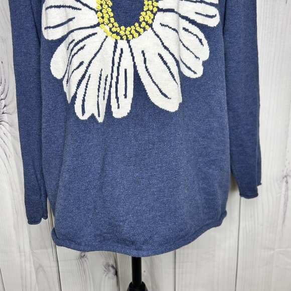 Coldwater Creek Daisy Sweater Sz L Embroidered Daisy Flower Minimalist Blue - Picture 3 of 9